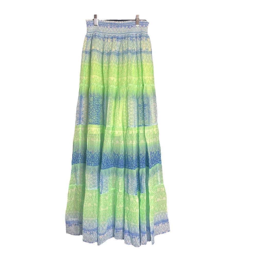 Hale Bob Ombre Smocked Tiered Maxi Skirt Small Ethereal Festival Gypsy Boho Chic